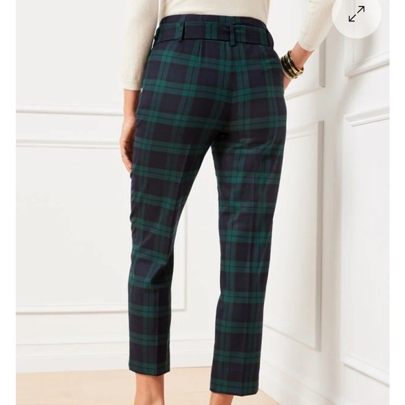 Talbots Black Watch Tie Waist Wool Blend Tartan Ankle Pants - Picture 5 of 8